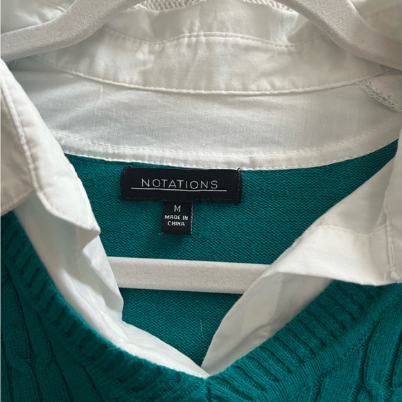 Notations Teal V-Neck Sweater with White Collar Womens size medium - Picture 12 of 13